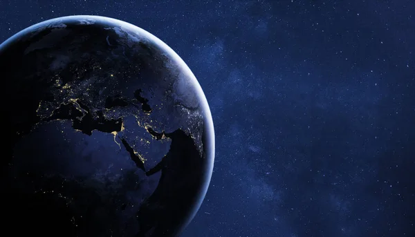 Планета Земля Ночью Звездном Небе Вид Космоса Оригинальное Изображение Предоставлено — стоковое фото