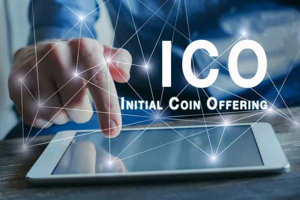 Ico概念 初始硬币发行 数字货币加密货币 图库图片