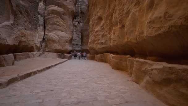 Spacer Turystyczny Siq Wąskim Kamiennym Kanionie Który Służy Jako Wejście — Wideo stockowe