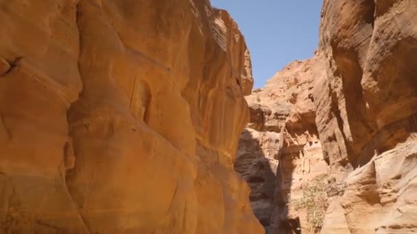 Туристическая Прогулка Сик Узкий Каменный Каньон Который Служит Входом Скрытый — стоковое видео