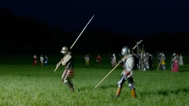 Morimondo Italy June Fighting Medieval Knights Armor Historical Enactment Medieval — Stock Video