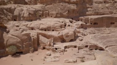 The ancient Petra Theater, a first century AD Nabataean amphitheater carved out of solid rock in the ancient city of Petra, Jordan