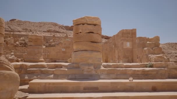 Ruins Great Temple Walls Stairs Columns Petra Jordan — Stock video