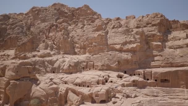 Ancient Petra Theater First Century Nabataean Amphitheater Carved Out Solid — Stock videók