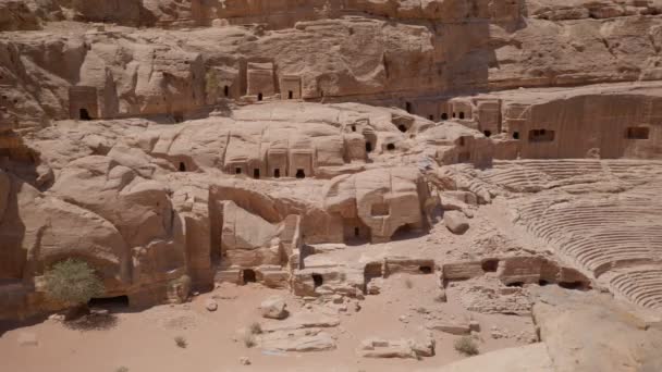 Ancient Petra Theater First Century Nabataean Amphitheater Carved Out Solid — Vídeo de stock