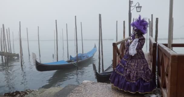 Deux Personnes Vêtues Costumes Français Assistent Carnaval Février 2022 Venise — Video