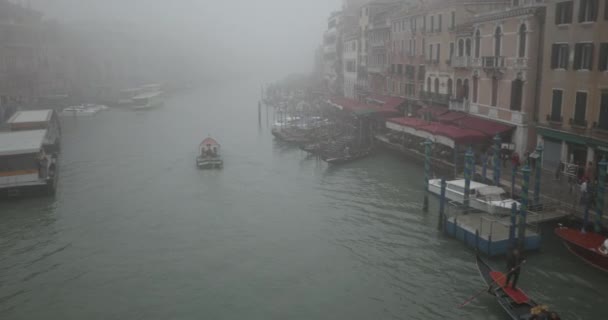 View Canal Grande Venice Rialto Bridge Foggy Winter Day — Stock Video