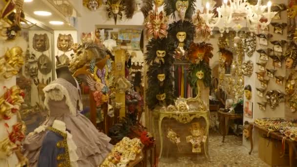 Maski Weneckie Sklepie Wyświetlacz Wenecja Włochy — Wideo stockowe