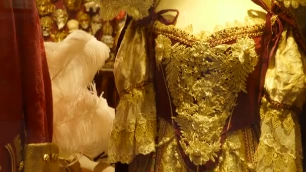 Disfraces Tradicionales Carnaval Exhibidos Escaparate Centro Venecia Para Carnaval Tradicional — Vídeos de Stock