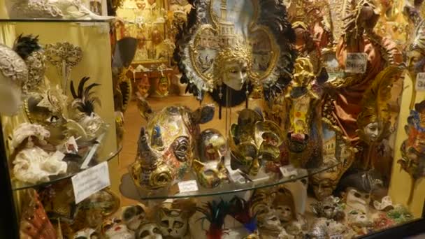 Venetianska Masker Butiken Visas Venedig Italien — Stockvideo