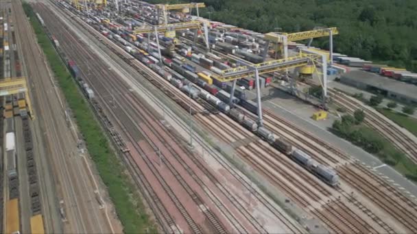 Aerial View Road Rail Transshipment Terminal Italy Cargo Begins Its — Stock Video