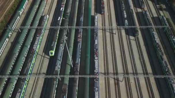Vue Aérienne Moyeu Ferroviaire Avec Trains Marchandises Wagons Porte Conteneurs — Video