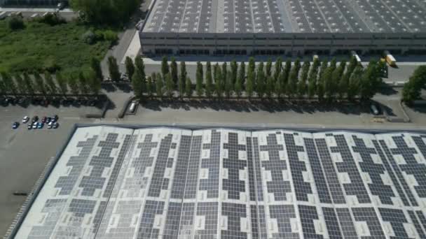 Luftaufnahme Eines Solarkraftwerks Mit Vielen Reihen Von Photovoltaikmodulen Zur Erzeugung — Stockvideo