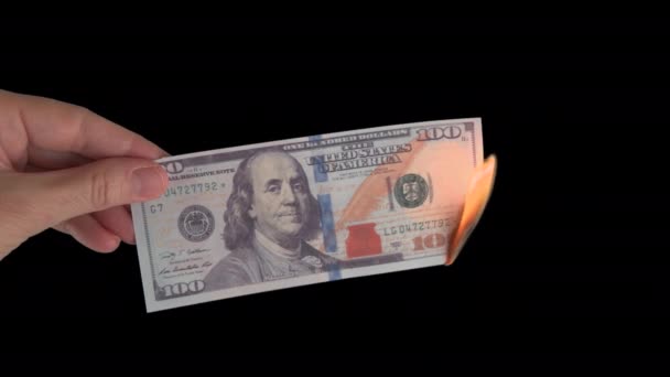 Bombe Aus Dollarnoten Mit Brennendem Docht Auf Einem Holzboden Das — Stockvideo