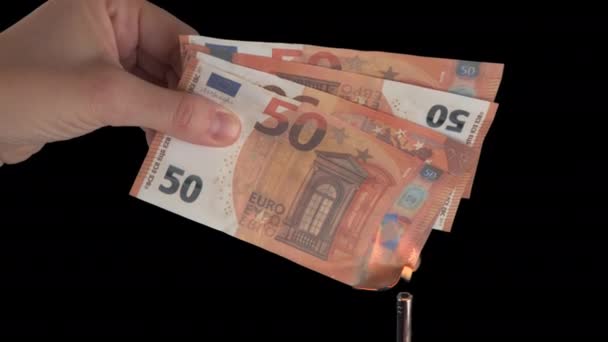 Bomb Från Dollarsedlar Med Brinnande Veke Ett Trägolv Begreppet Finanskris — Stockvideo