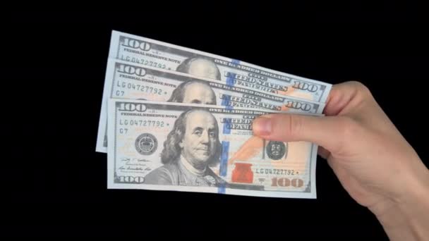 Homem Queima Maços Notas Dólar Num Chão Madeira Conceito Inflação — Vídeo de Stock
