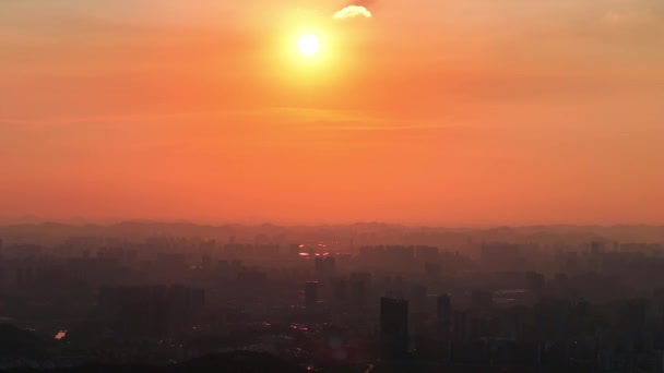 Widok Lotu Ptaka Nowoczesne Miasto Zachodzie Słońca Chinach — Wideo stockowe