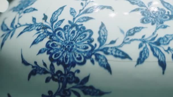 Красивая Древняя Китайская Ваза Историческом Музее — стоковое видео