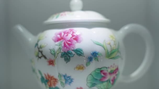 Prachtige Oude Chinese Theepot Historisch Museum — Stockvideo