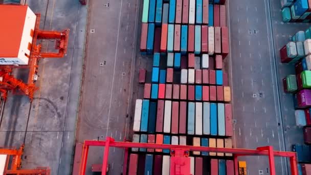 Luchtfoto Van Containermagazijn Industriële Haven Verzenden Schip Logistiek Business Import — Stockvideo