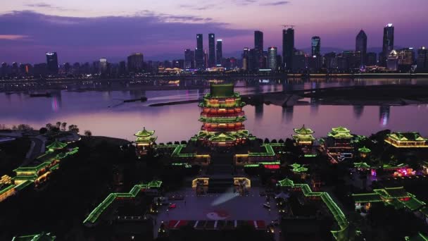 Vista Aérea Noite Torre Yuejiang Cidade Nanjing Jiangsu China — Vídeo de Stock
