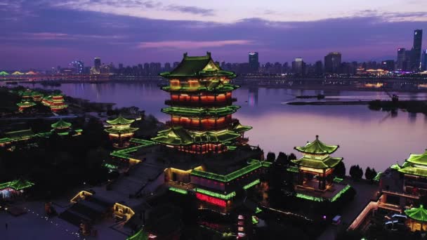 Wieczorny Widok Yuejiang Tower Mieście Nanjing Prowincji Jiangsu Chiny — Wideo stockowe