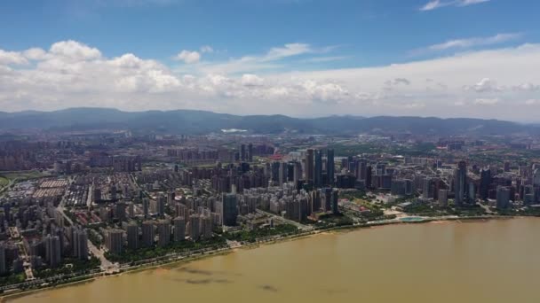 Vista Aérea Cidade Com Rio — Vídeo de Stock