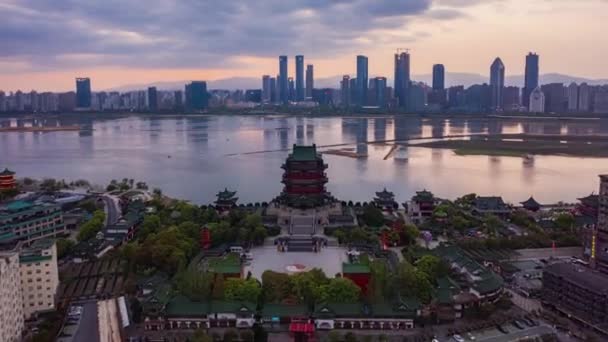 Río Jiangxi Nanchang Ambos Lados Del Pabellón Del Príncipe Teng — Vídeos de Stock