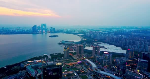 Vacker Antenn Utsikt Över Suzhou Stad Landskap — Stockvideo