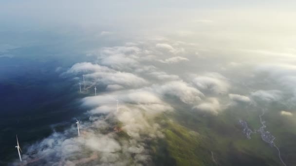 Letecký Pohled Větrné Turbíny Oblačný Den — Stock video