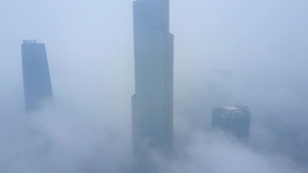 Luchtfoto Van Morning Cityscape Mistige Dag — Stockvideo