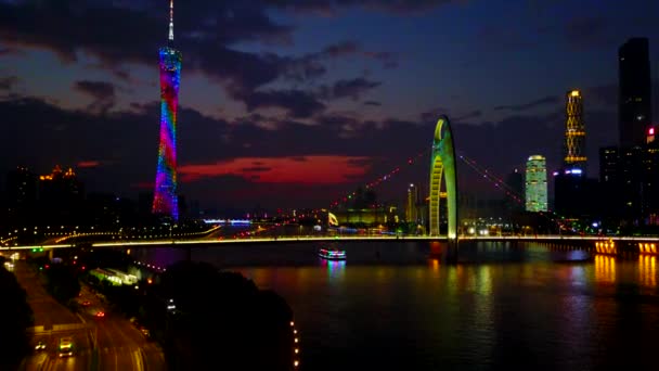 Edifício Referência Canton Tower Guangzhou China Cena Noturna Lapso Tempo — Vídeo de Stock