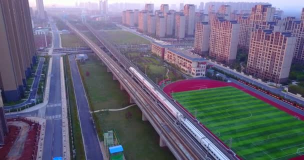 Εναέρια Πλάνα Των Σιδηροδρόμων Υψηλής Ταχύτητας Στην Κίνα — Αρχείο Βίντεο