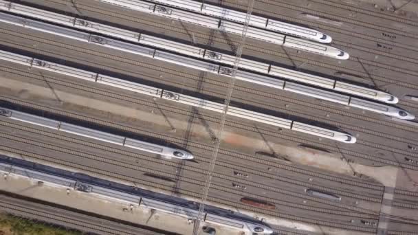 Luftaufnahmen Von Hochgeschwindigkeitszügen Mit Zuggruppe — Stockvideo