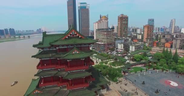 Luchtfoto Van Tengwang Paviljoen Stadslandschap Nanchang Jiangxi China — Stockvideo