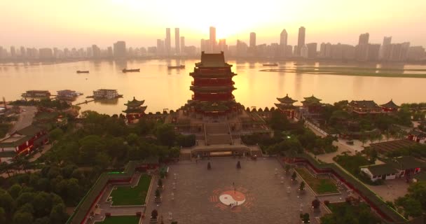 天満パビリオンの空中ビュー 南昌市の都市景色 — ストック動画
