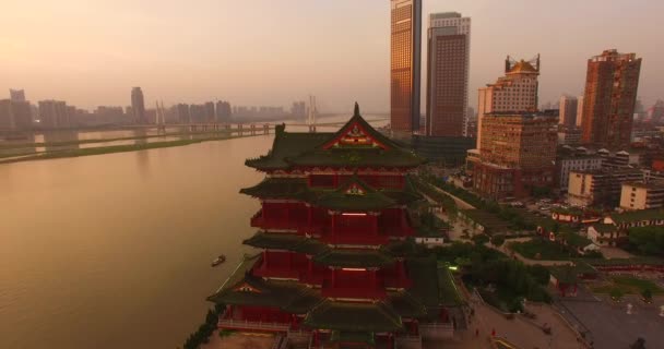 Вид Воздуха Павильон Тенгванг Городской Пейзаж Наньчане Цзянси Китай — стоковое видео