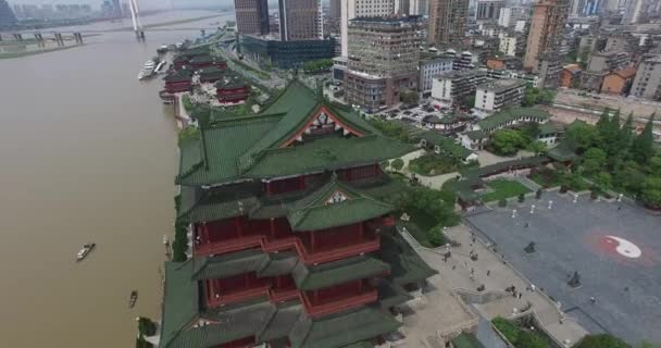 Вид Повітря Павільйон Тенгванг Міські Пейзажі Наньчані Цзянсі Китай — стокове відео