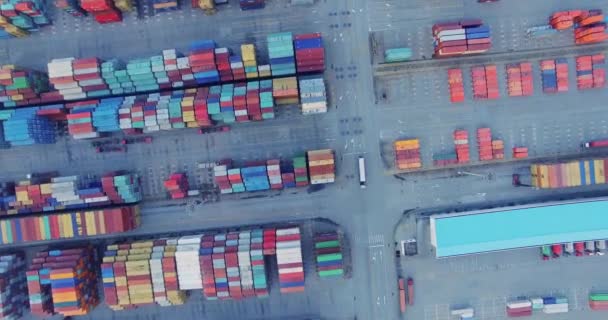 中国のコンテナとの現代交通ターミナルの空中眺め — ストック動画
