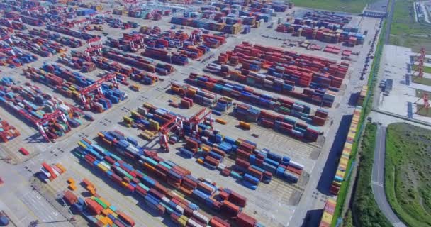 Aerial View China Modern Transportation Terminal Containers — Stock Video