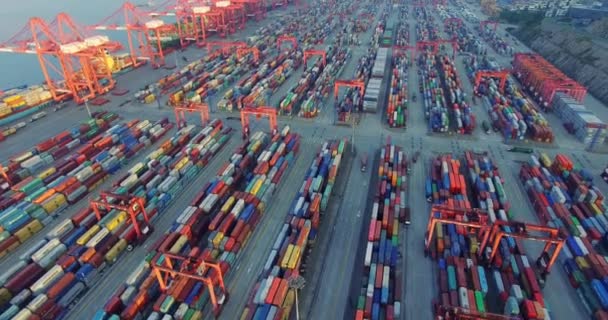Luftaufnahme Von Chinas Modernem Transportterminal Mit Containern — Stockvideo