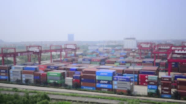 Размытый Китайский Контейнерный Терминал Концепция Транспортировки — стоковое видео