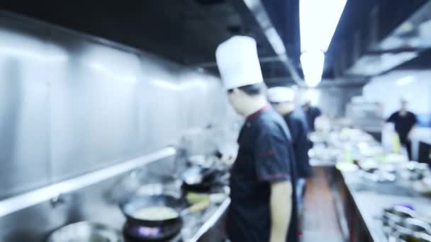 Blurred Motion Chefs Cooking Restaurant Kitchen — Stock Video