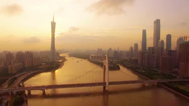 Widok Powietrza Panoramę Miasta Guangzhou Wieżowce Prowincja Guangdong Chiny — Wideo stockowe