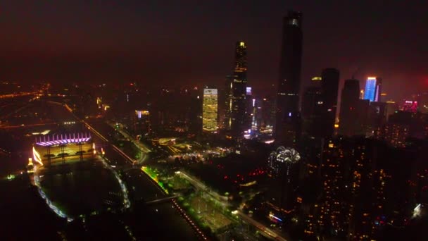 Вид Воздуха Город Гуанчжоу Ночью — стоковое видео