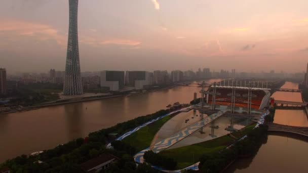 Letecký Pohled Město Guangzhou Při Západu Slunce — Stock video