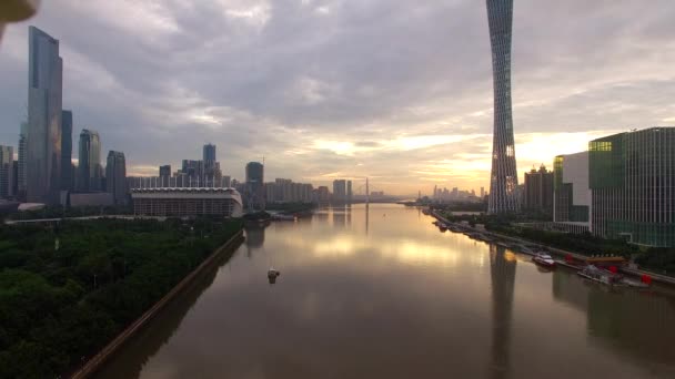 Vista Aérea Drone Cidade Guangzhou Durante Por Sol — Vídeo de Stock
