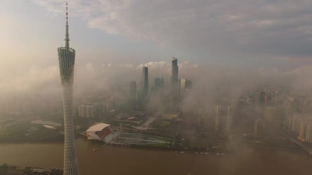 Vista Aérea Del Dron Ciudad Guangzhou Durante Atardecer — Vídeo de stock