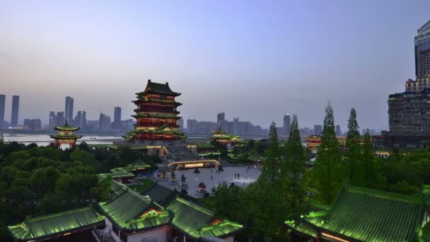 Jiangxi Nanchang Ποταμού Και Στις Δύο Πλευρές Του Pavilion Του — Αρχείο Βίντεο