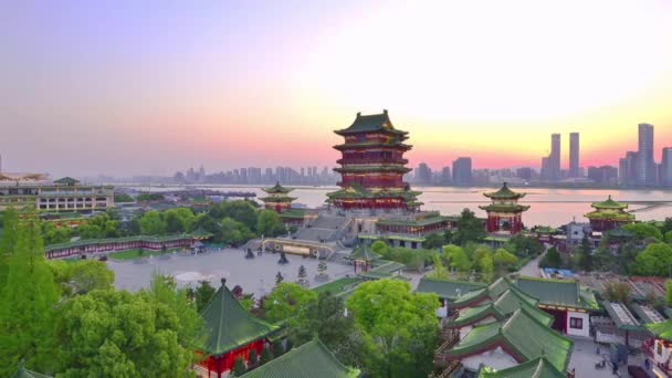 Река Цзянси Наньчан Обе Стороны Павильона Принца Тенга — стоковое видео